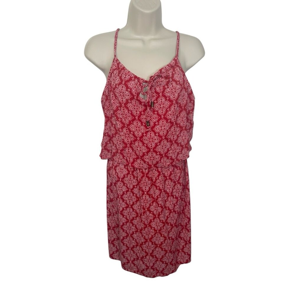 FADED GLORY Women's Size Medium Red White Popover Dress
